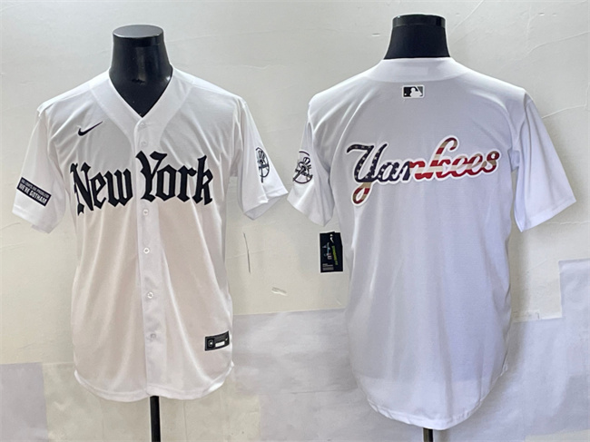 Men's New York Yankees Team Big Logo White 'Gothic Legacy Edition' Vapor Premier Limited Stitched Baseball Jersey 005